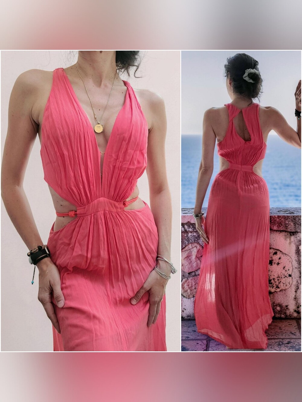 VIX Paula Hermanny Women’s Coral Slit Maxi Dress - Sleeveless V-Neck